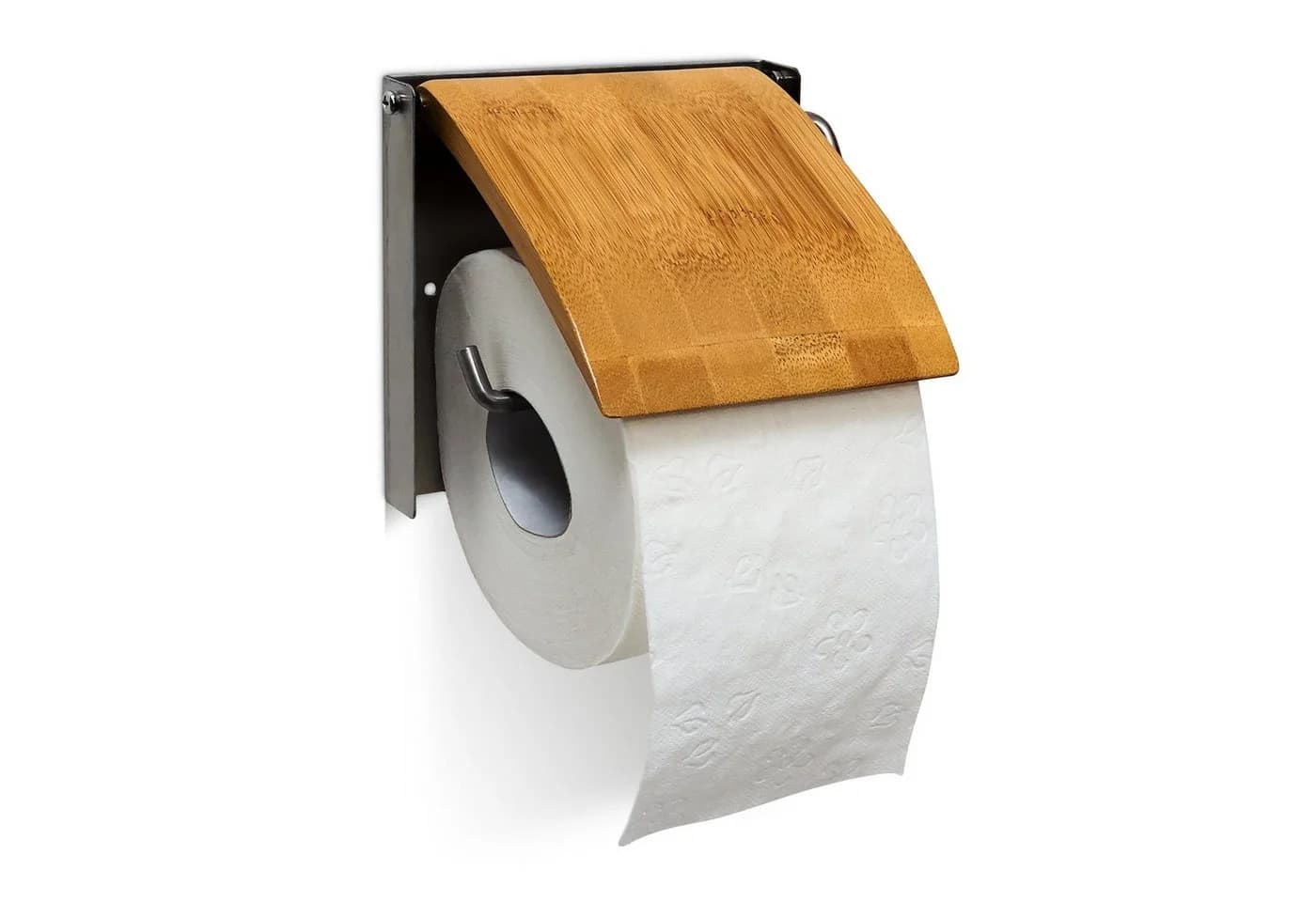 relaxdays Toilettenpapierhalter Bambus & Edelstahl Wandhalter - Bild 2