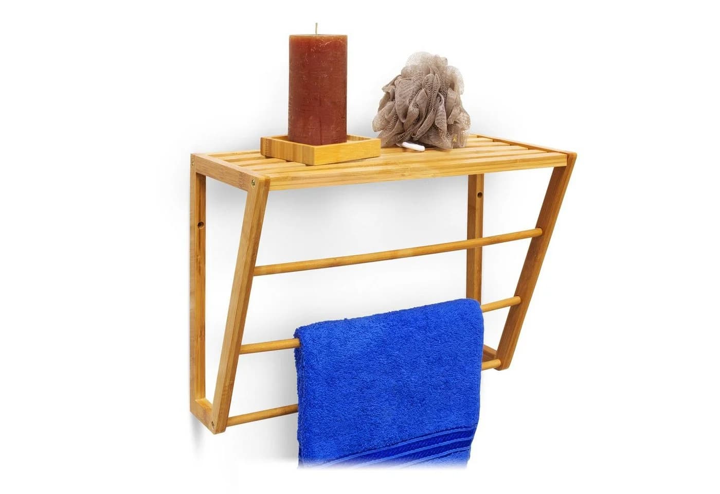 relaxdays Handtuchregal Bambus Wandhalter mit Ablage - Bild 2