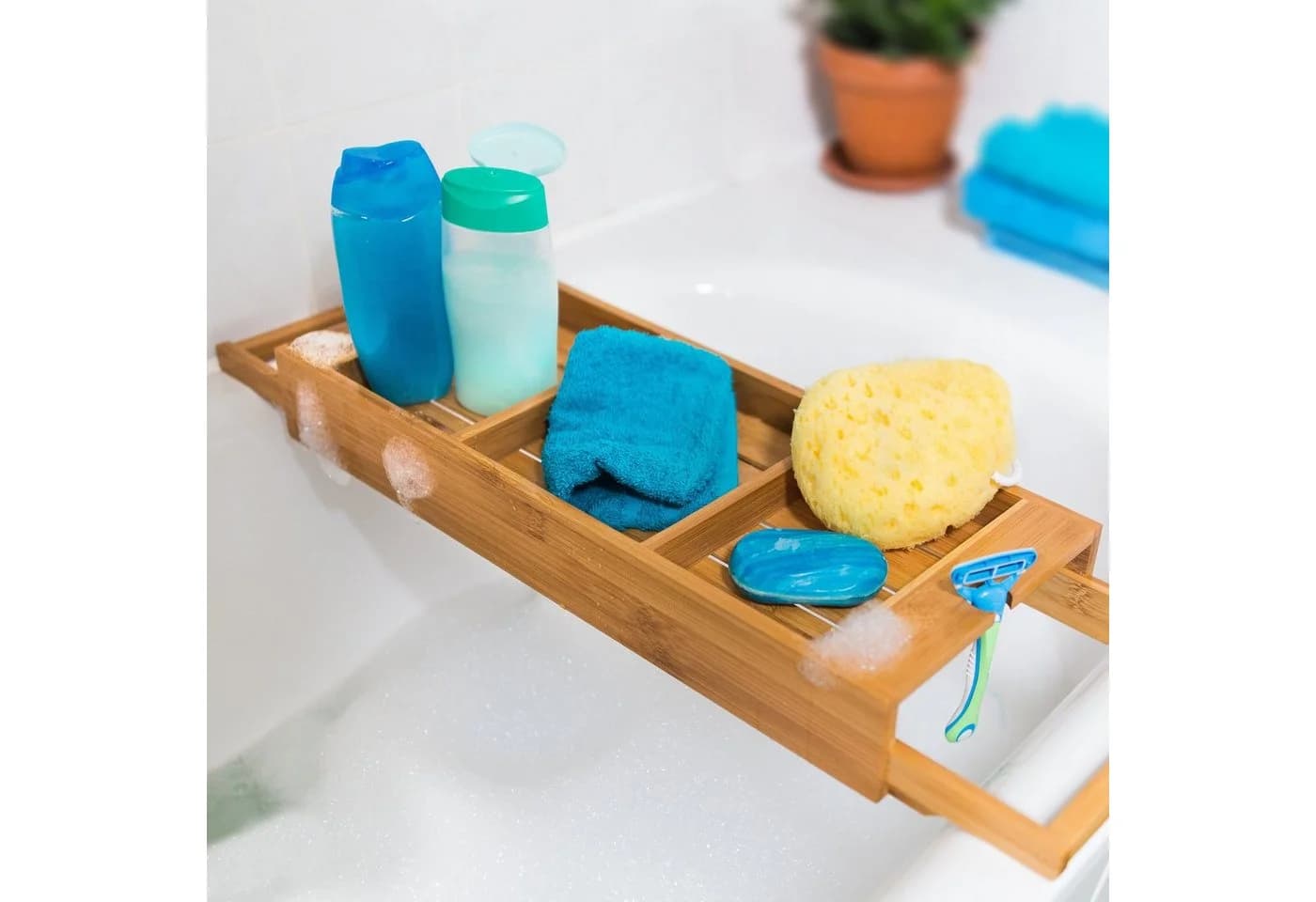 relaxdays Badewannenablage Bambus ausziehbar Hellbraun