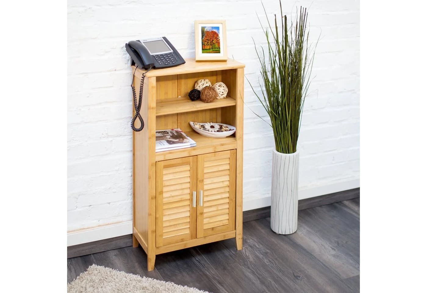 relaxdays Midischrank LAMELL Bambus Badezimmerschrank mit Lamellen-Türen - Bild 3