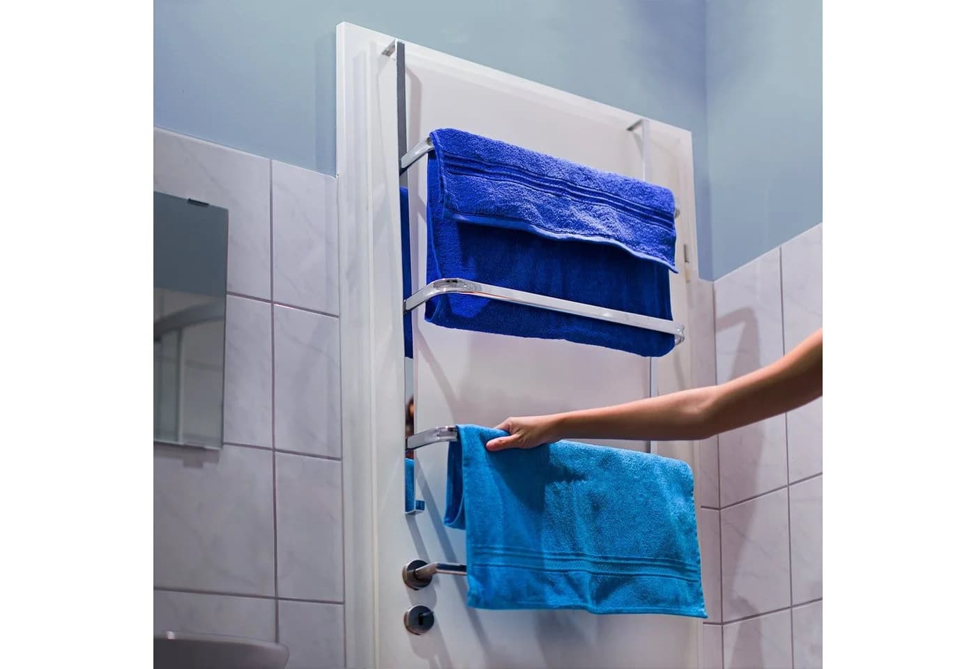 relaxdays Tür-Handtuchhalter Groß Silber 3 Stangen Bohrfrei