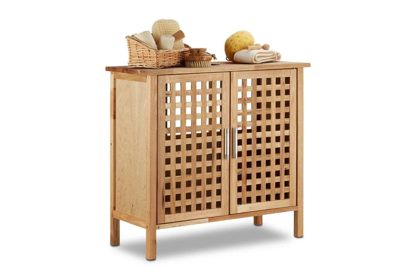 relaxdays Waschbeckenunterschrank Walnuss Massivholz mit Gitteroptik - Bild 2