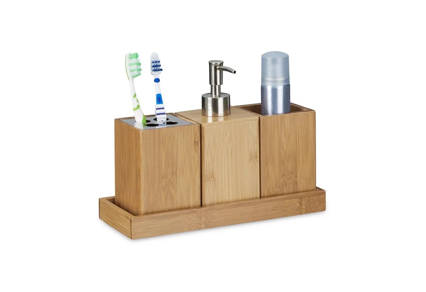 RELAXDAYS Bad-Accessoires-Set Bambus mit Seifenspender & Zahnbürstenhalter - Bild 2