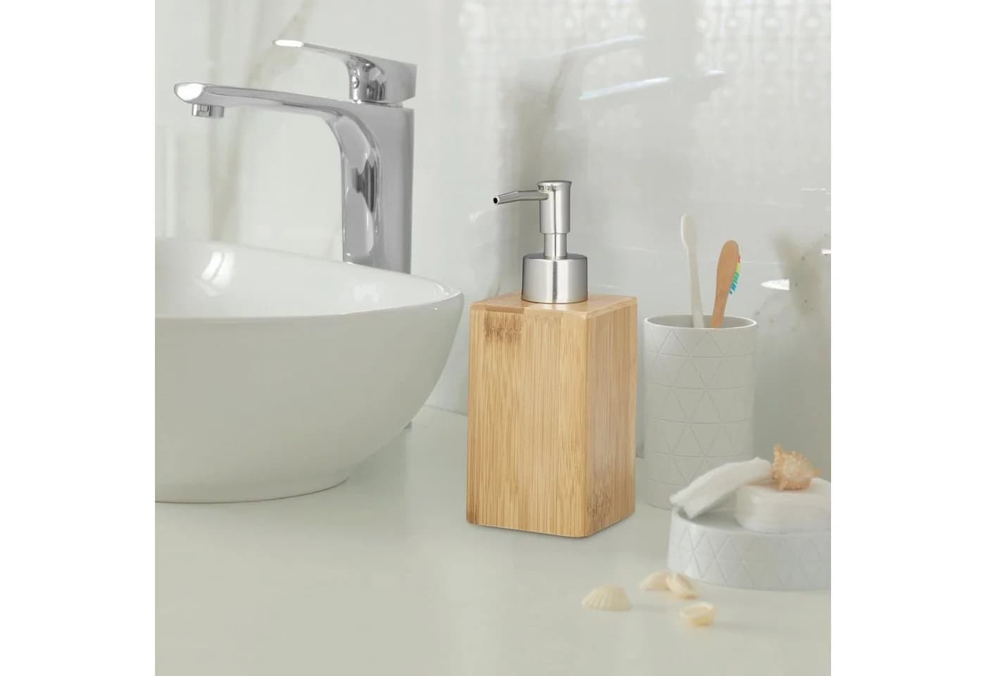 relaxdays Seifenspender Bambus eckig Braun