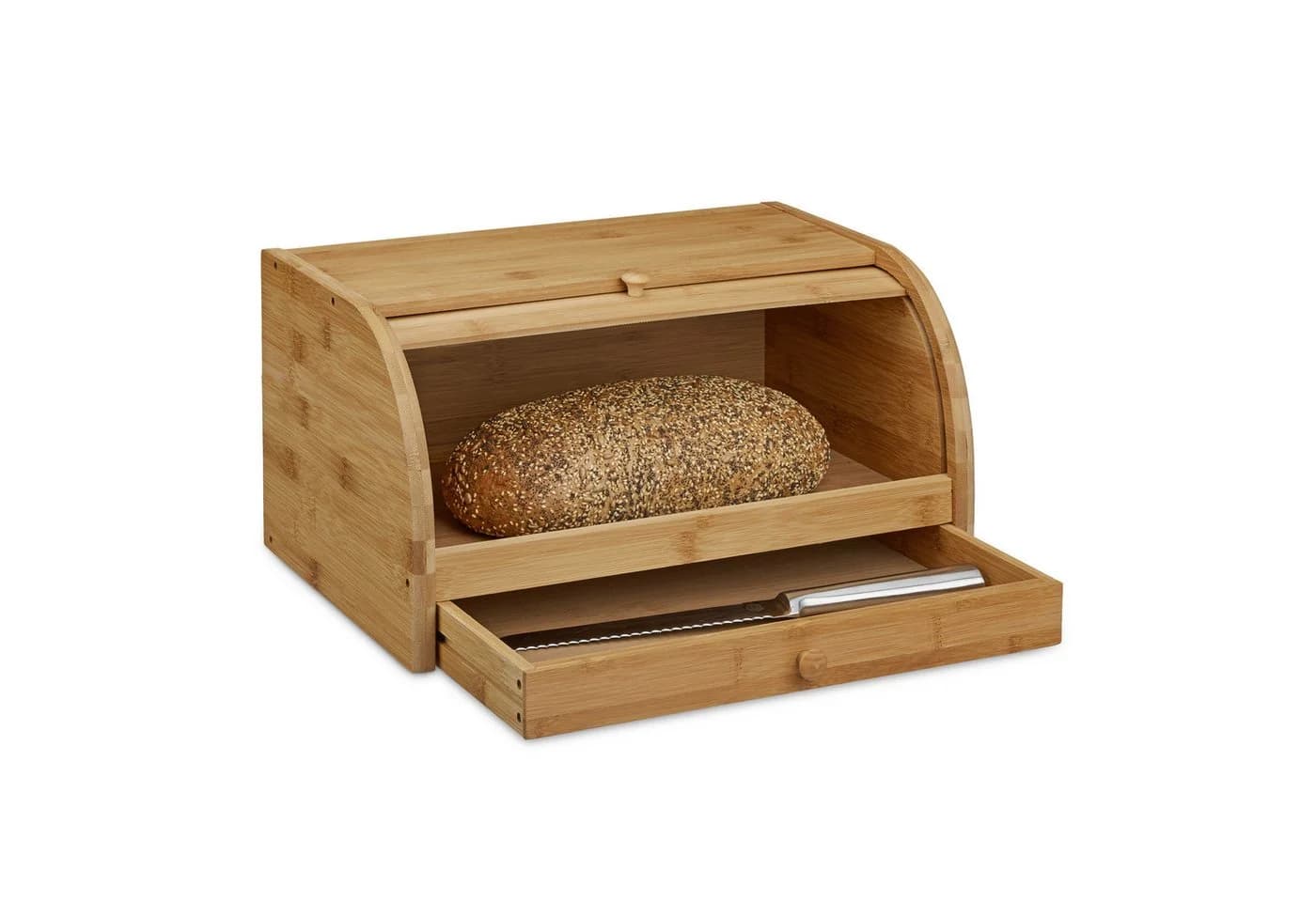 relaxdays Brotkasten mit Schublade und Rolldeckel Bambus - Bild 2