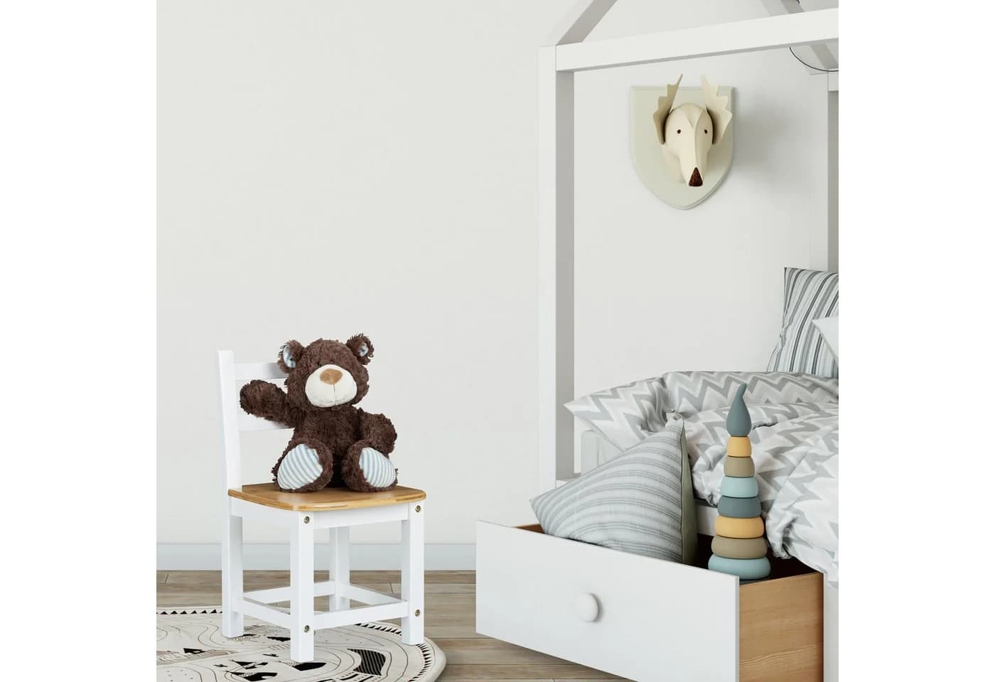 relaxdays Kinderstuhl RUSTICO Weiß Bambus Landhausstil