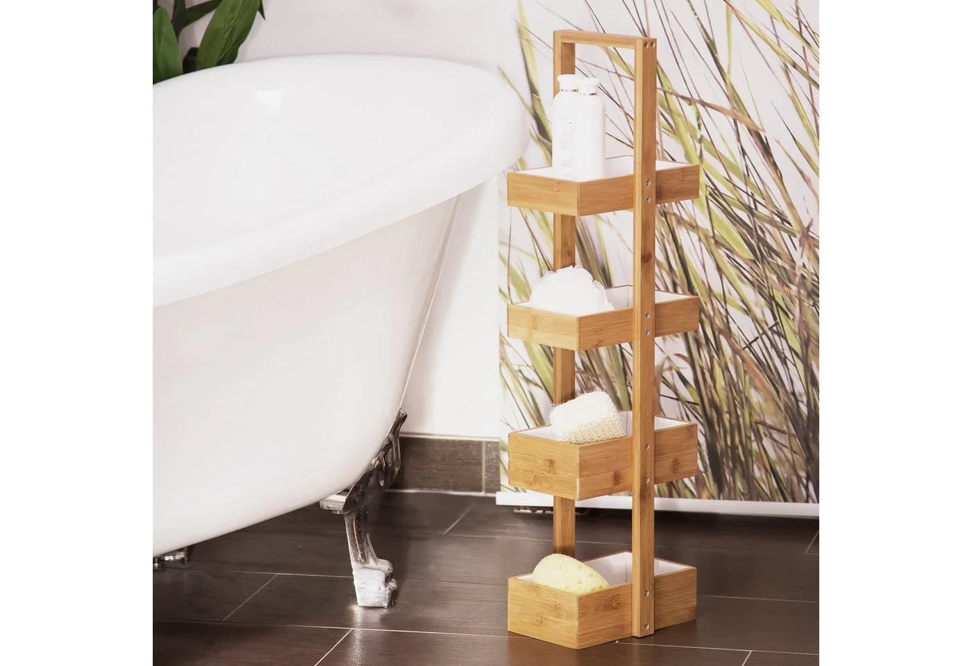 relaxdays Bambus Badregal 4 Ablagen Freistehend