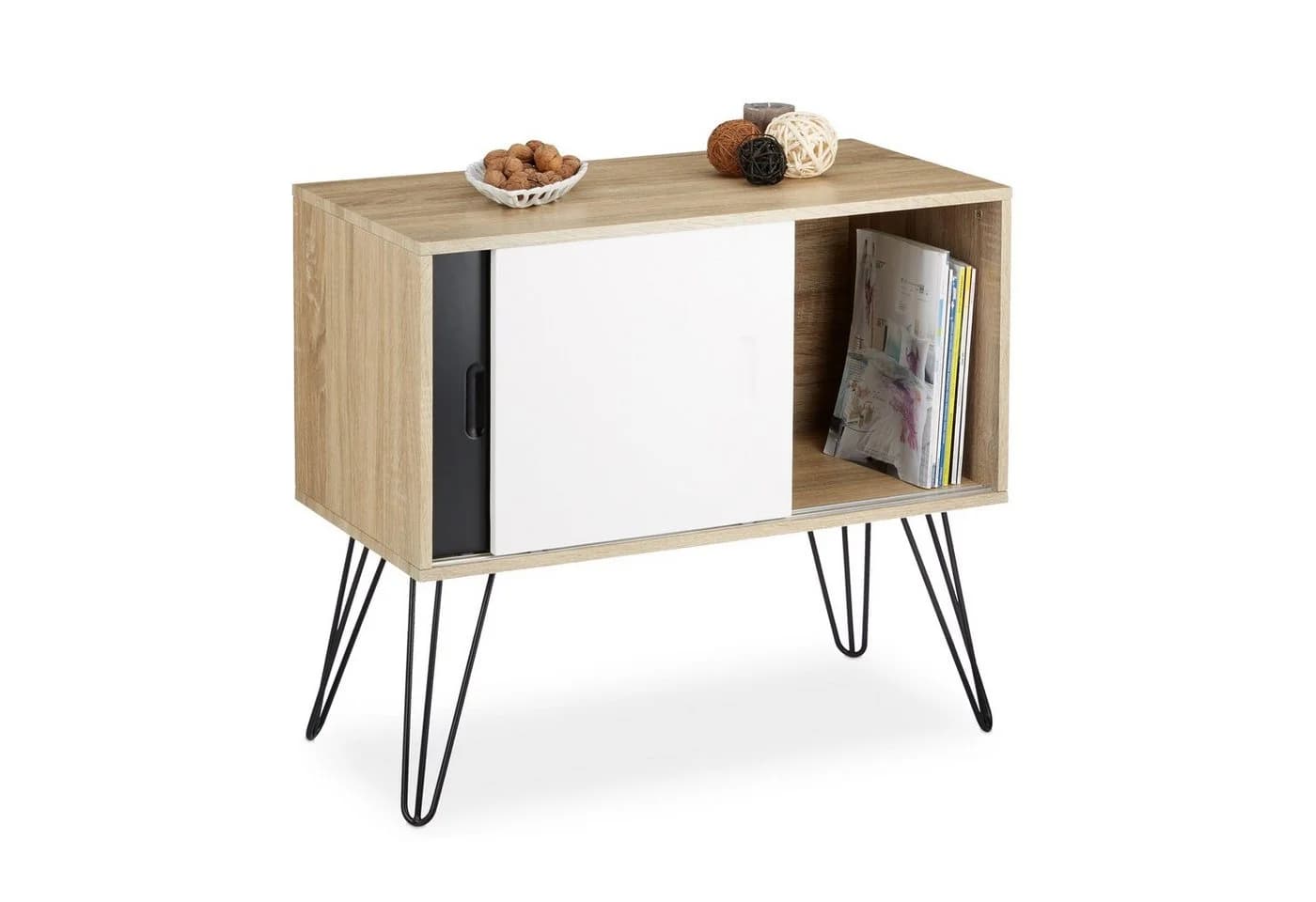 relaxdays Sideboard Retro Schwarz/Weiß/Natur MDF Furnier - Bild 2
