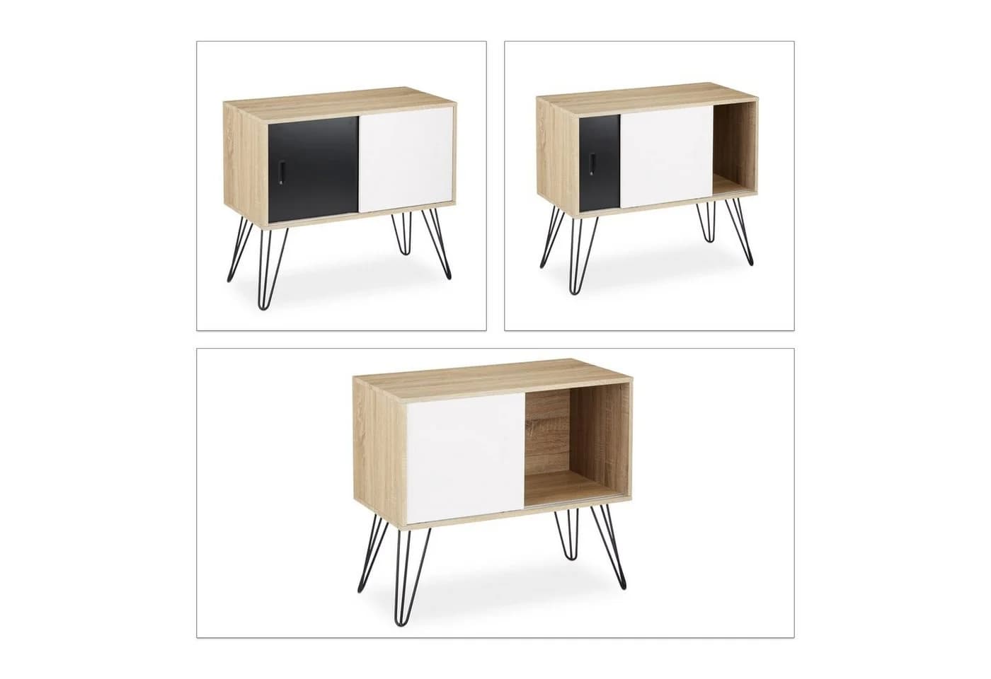 relaxdays Sideboard Retro Schwarz/Weiß/Natur MDF Furnier - Bild 4