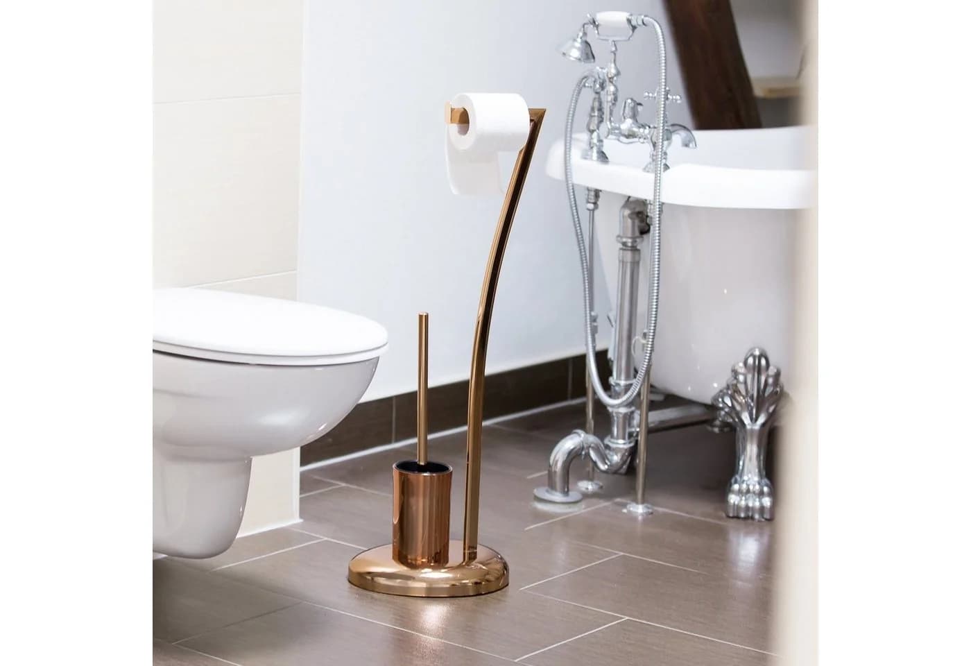 relaxdays Toilettenpapierhalter Stand WIMEDO WC Garnitur Kupfer