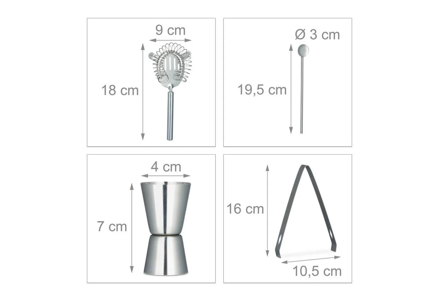 relaxdays Cocktail Shaker Set 5-tlg. Edelstahl Silber - Bild 5