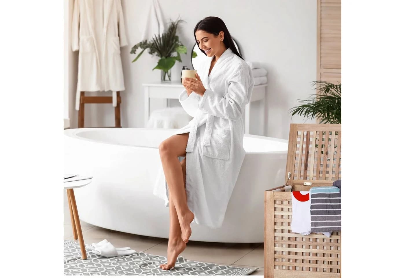 relaxdays Wäschetruhe Walnuss mit Wäschesack - Bild 3