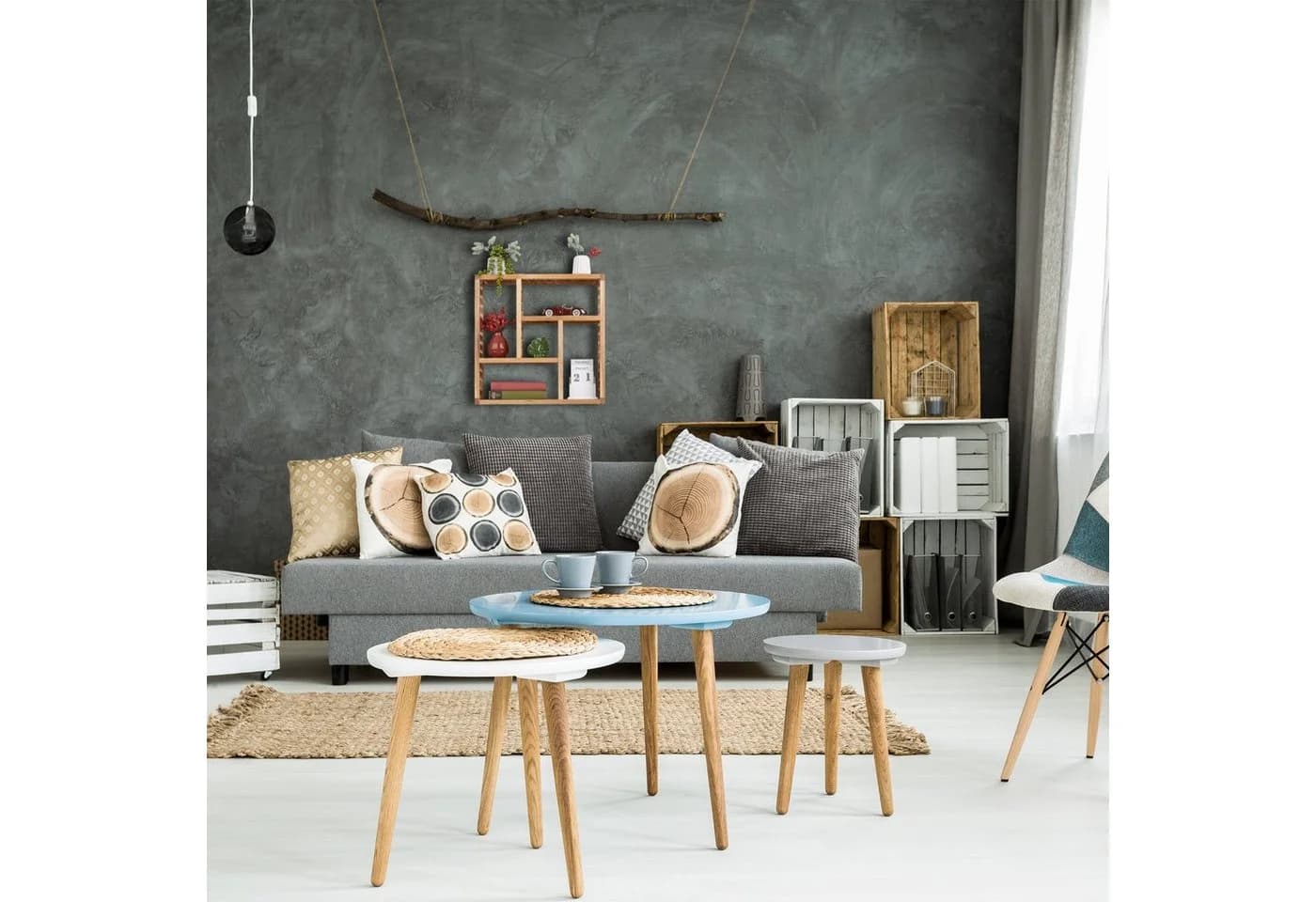 relaxdays Wandregal Walnuss 5 Fächer Braun Holz - Bild 5