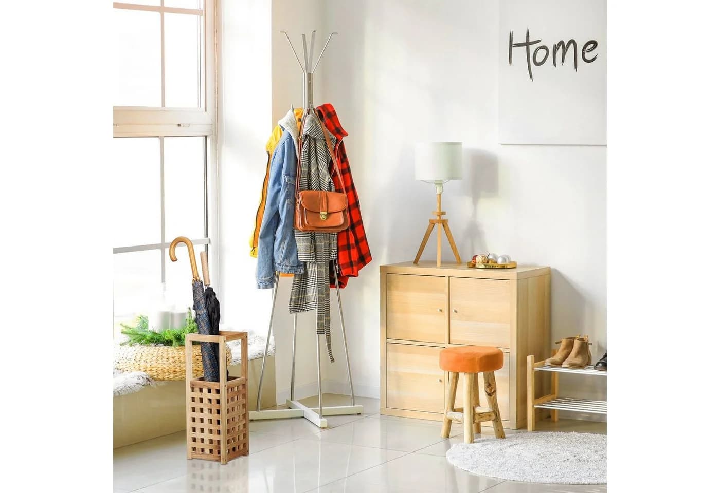 relaxdays Schirmständer Walnuss Modernes Gitter-Design