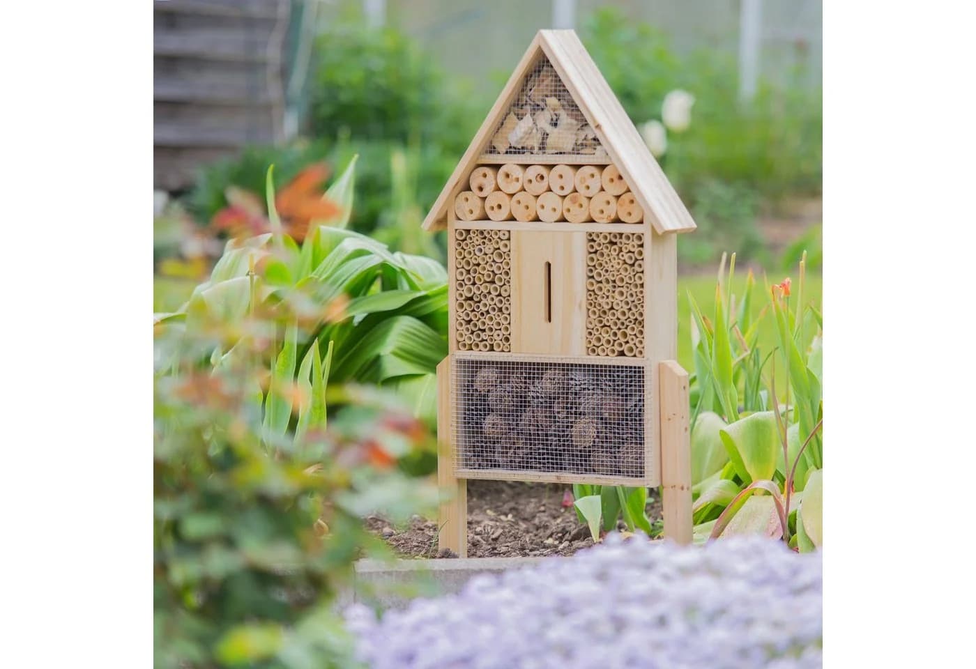 relaxdays Insektenhotel Natur Größe L mit Vogelschutz - Bild 1