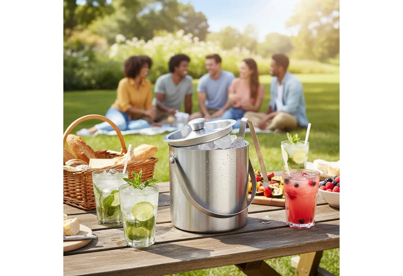 relaxdays Eiseimer Edelstahl mit Eiszange 1,5L Silber - Bild 3