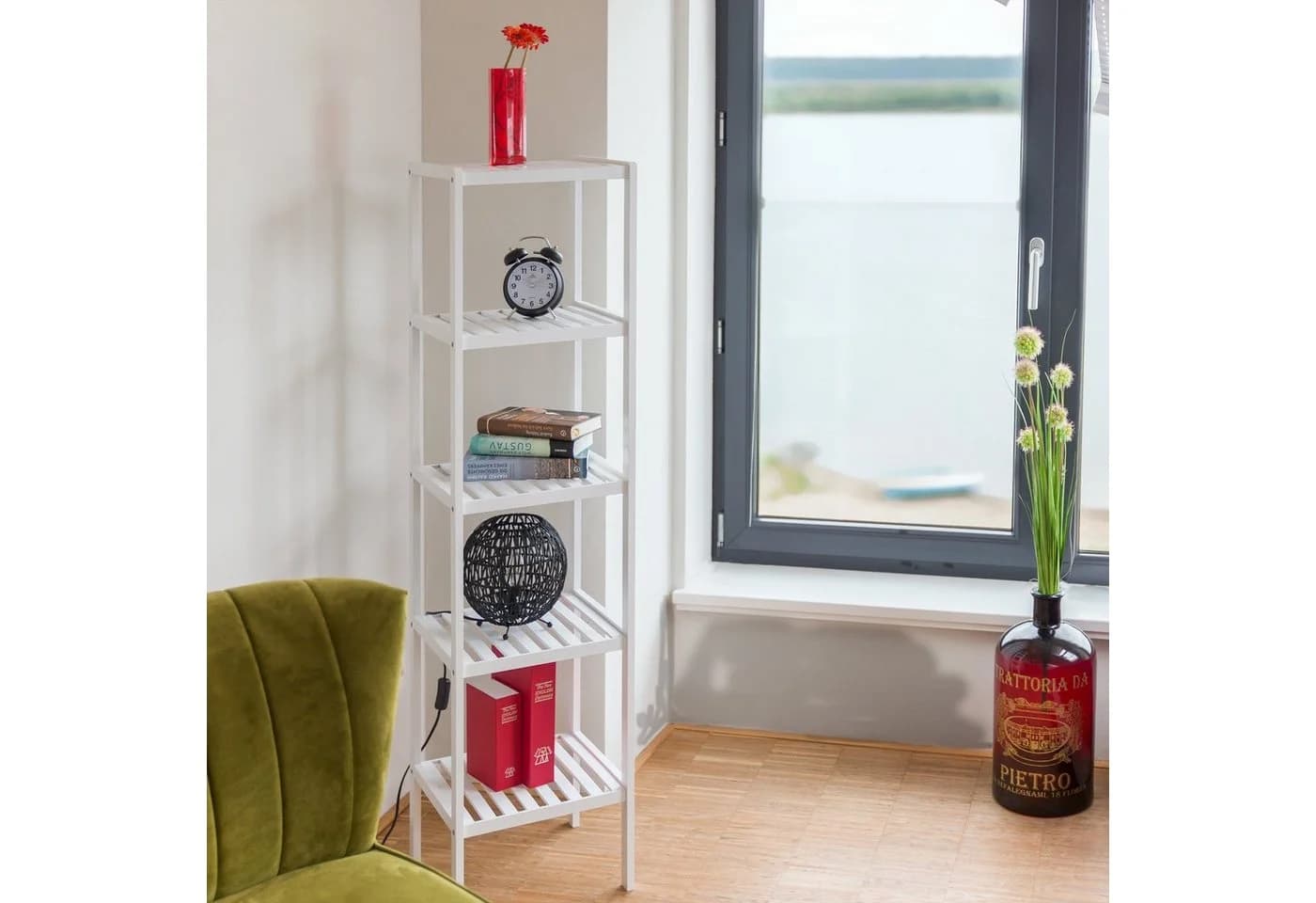 relaxdays Badregal Bambus weiß 5 Ablagen Standregal
