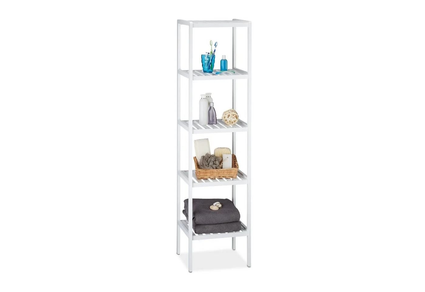 relaxdays Badregal Bambus weiß 5 Ablagen Standregal - Bild 2