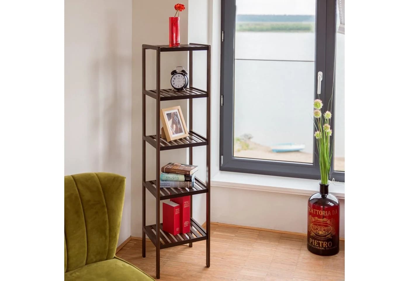relaxdays Badregal Bambus 5 Ablagen Dunkelbraun Standregal