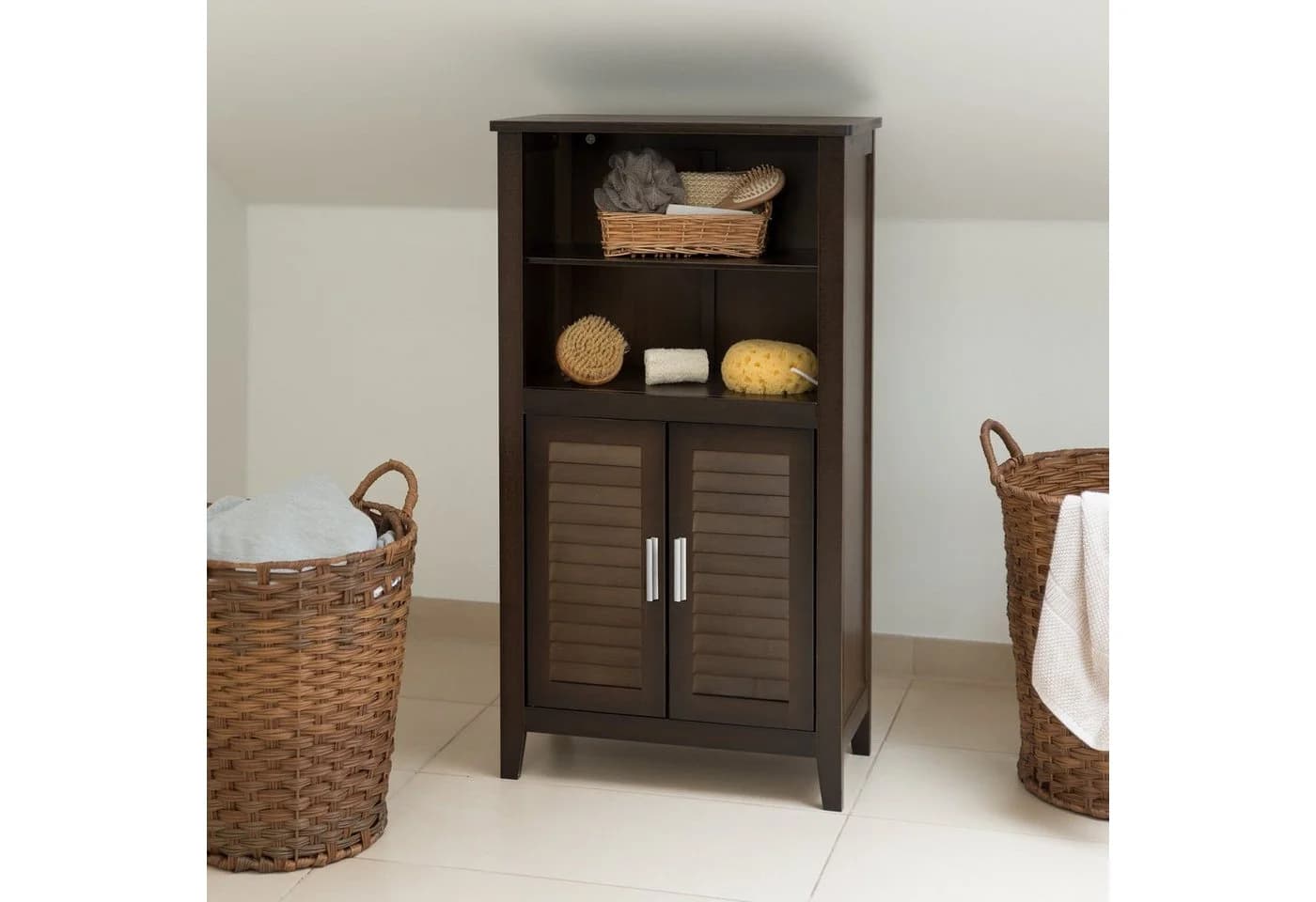 relaxdays Badregal Badezimmerschrank dunkelbraun LAMELL Bambus