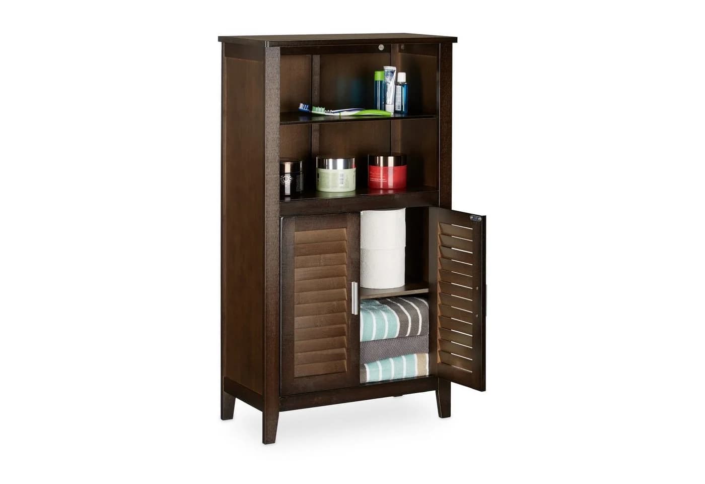 relaxdays Badregal Badezimmerschrank dunkelbraun LAMELL Bambus - Bild 2