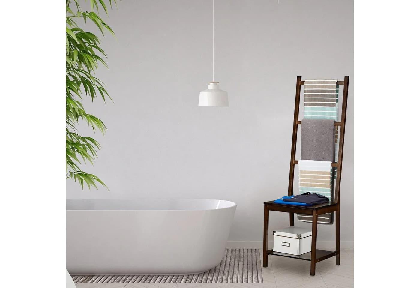 relaxdays Handtuchständer Bambus dunkelbraun - Kleiderbutler mit Ablagen - Bild 5