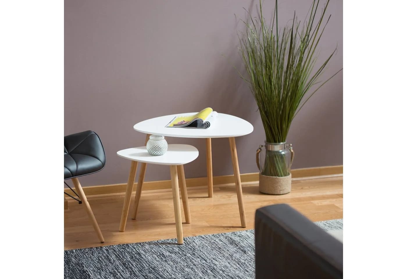 relaxdays Satztisch 2er Set Weiß/Natur Triangelform Holz