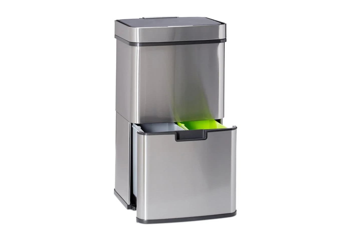relaxdays Mülleimer Mülltrennsystem 3-fach mit Sensor Edelstahl Silber Grau Grün - Bild 2
