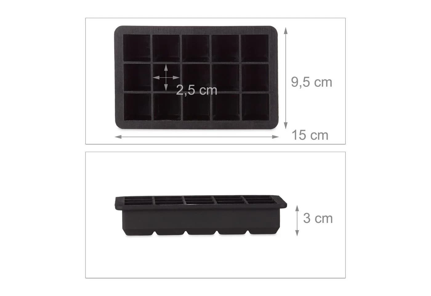 relaxdays Eiswürfelform Silikon 2,5 cm 15-tlg Schwarz - Bild 4