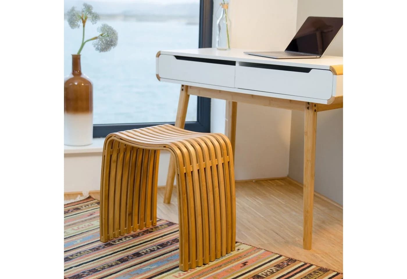 relaxdays Sitzhocker Bambus Design Skandinavisch Garderoben Hocker