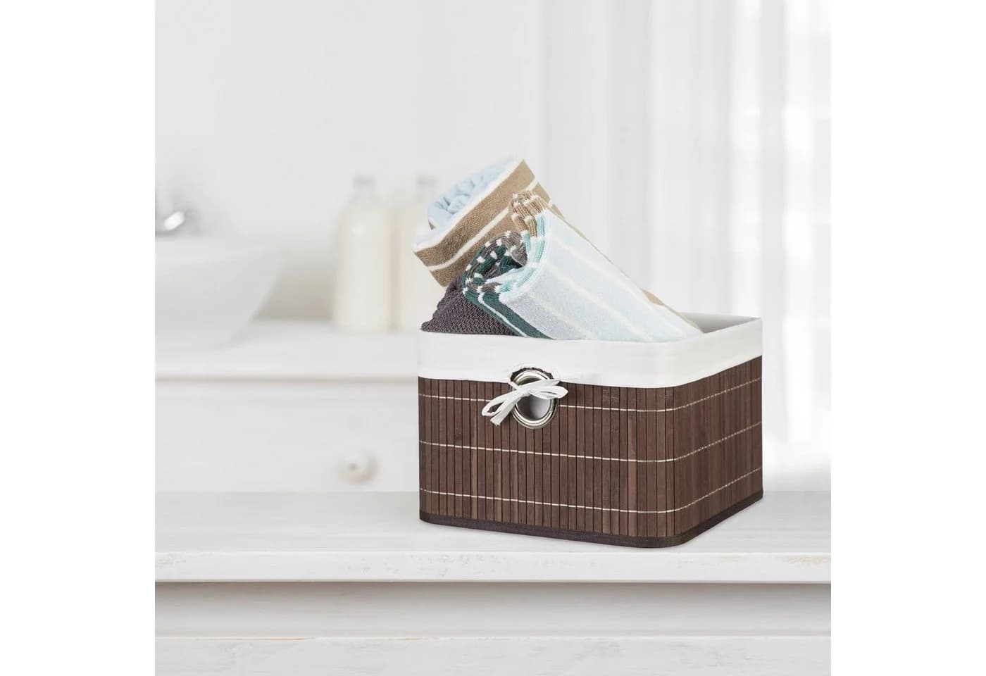 relaxdays Aufbewahrungskorb 3er Set Bambus Weiß - Bild 5