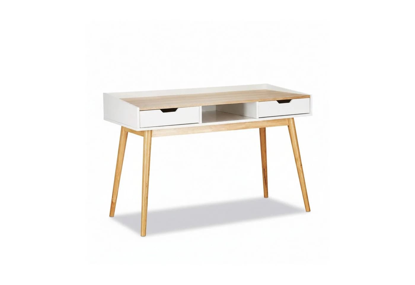relaxdays Schreibtisch 2 Schubladen Weiß-Braun Kiefernholz Skandinavisch - Bild 5