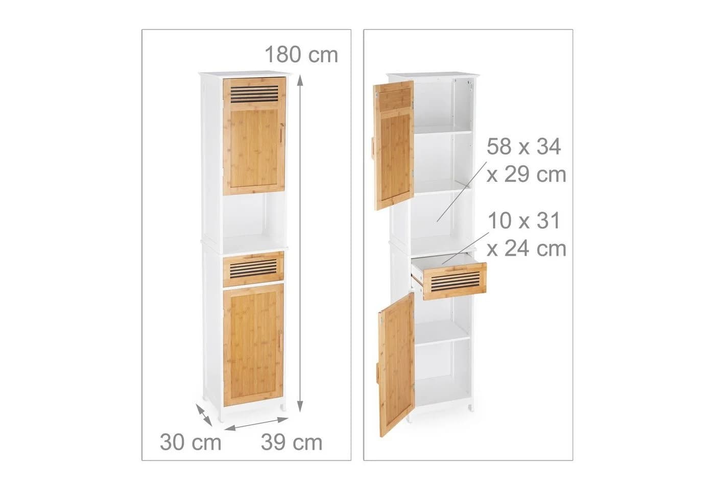 relaxdays Badschrank hoch Landhausstil Bambus Weiß/Braun - Bild 4