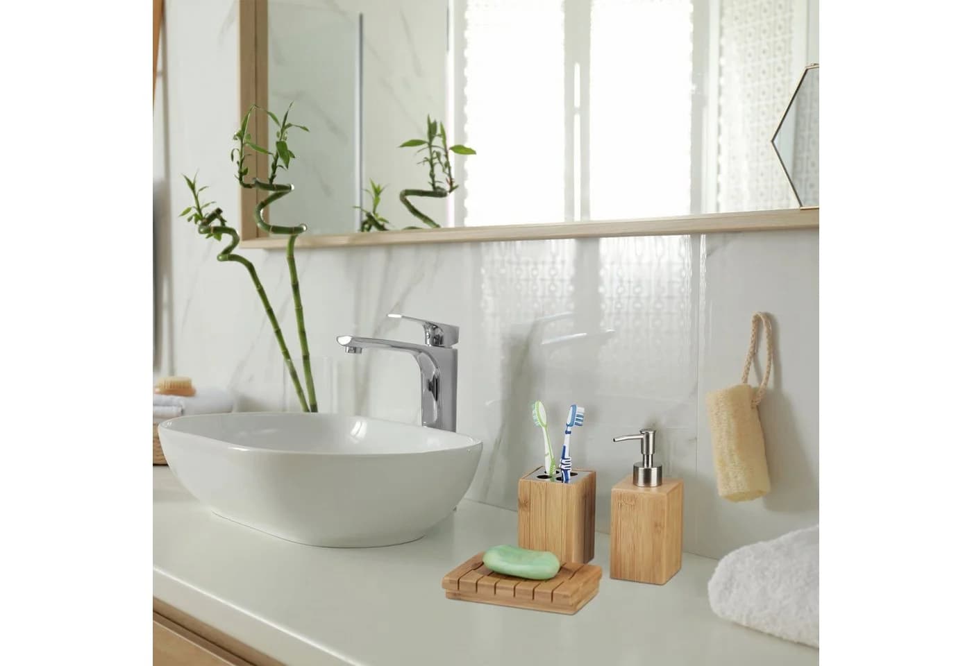 relaxdays Badezimmer-Set Bambus 3er Set - Bild 5