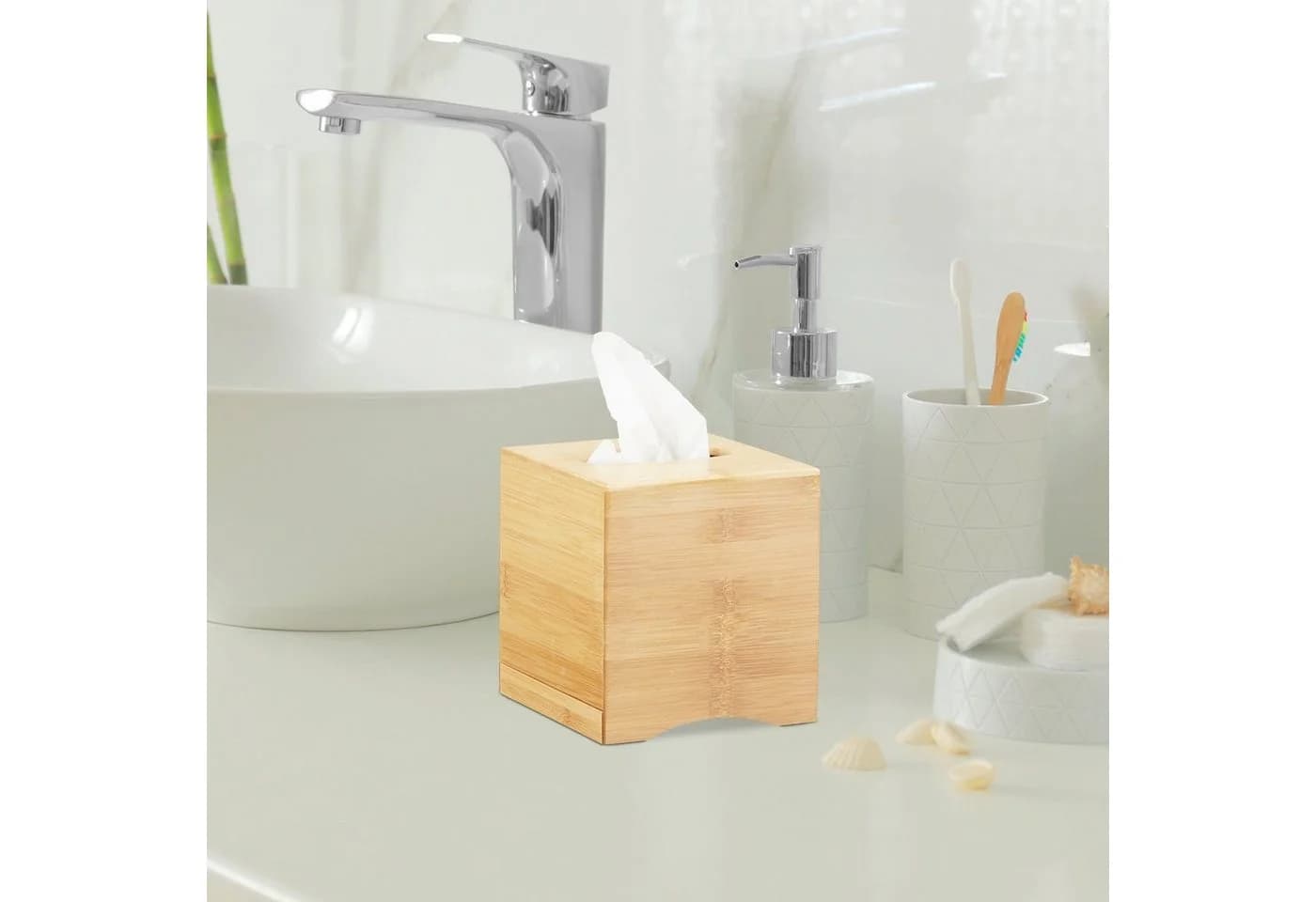 RELAXDAYS Kosmetiktücherbox quadratisch Bambus Natur