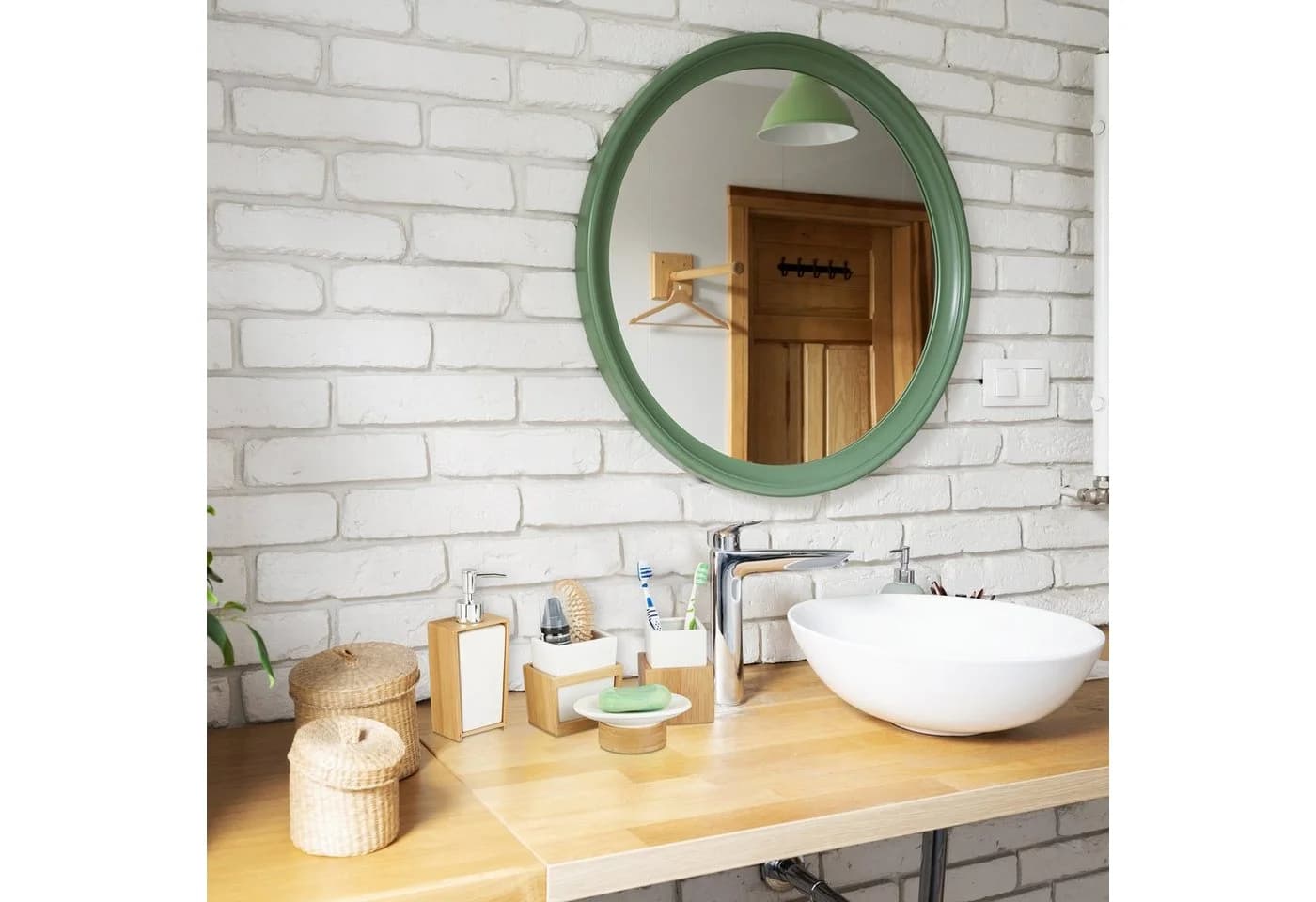 relaxdays Badezimmer-Set 4-tlg. Bambus & Keramik Weiß