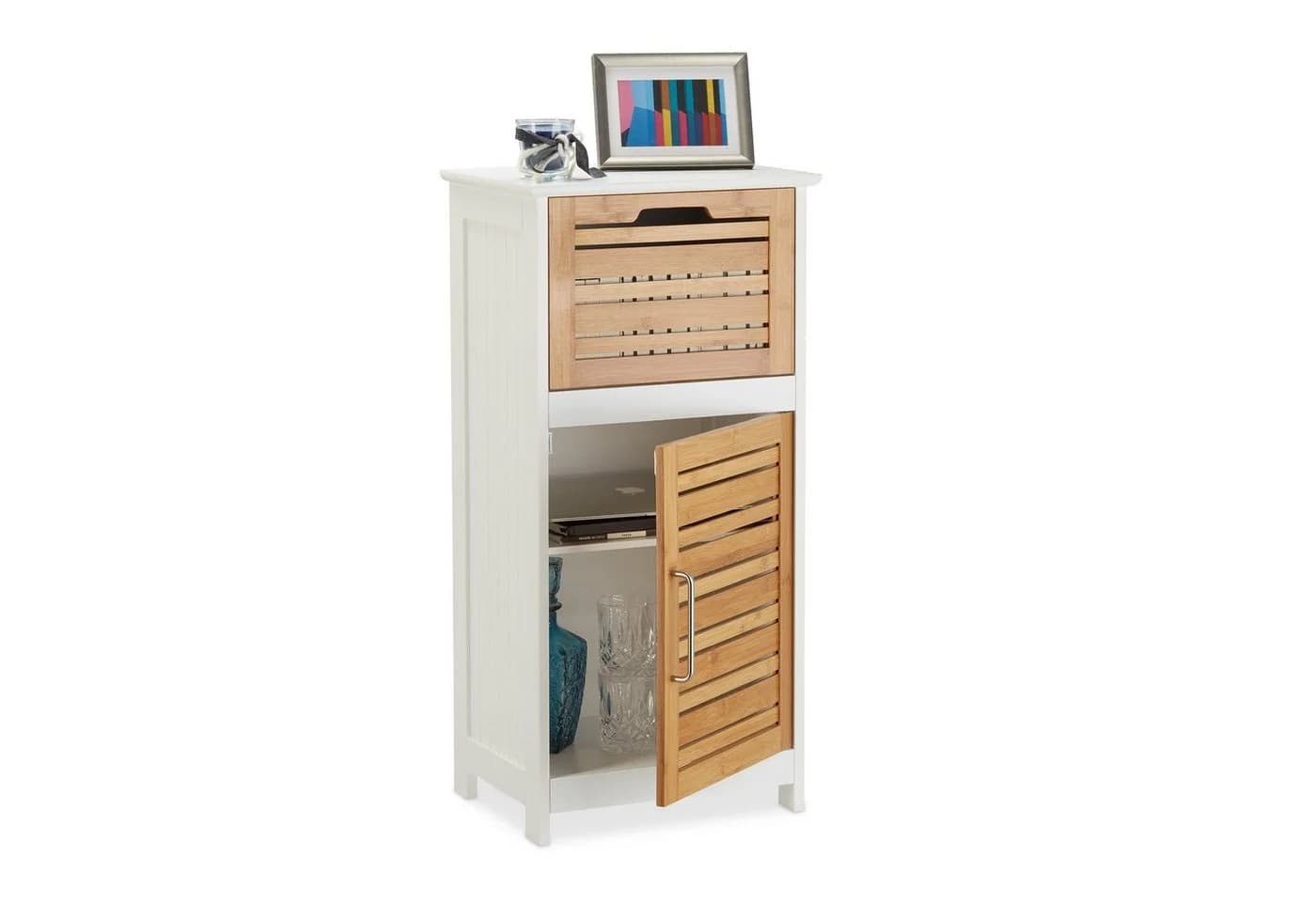 relaxdays Beistellschrank Bambus Weiß Landhausstil - Bild 2