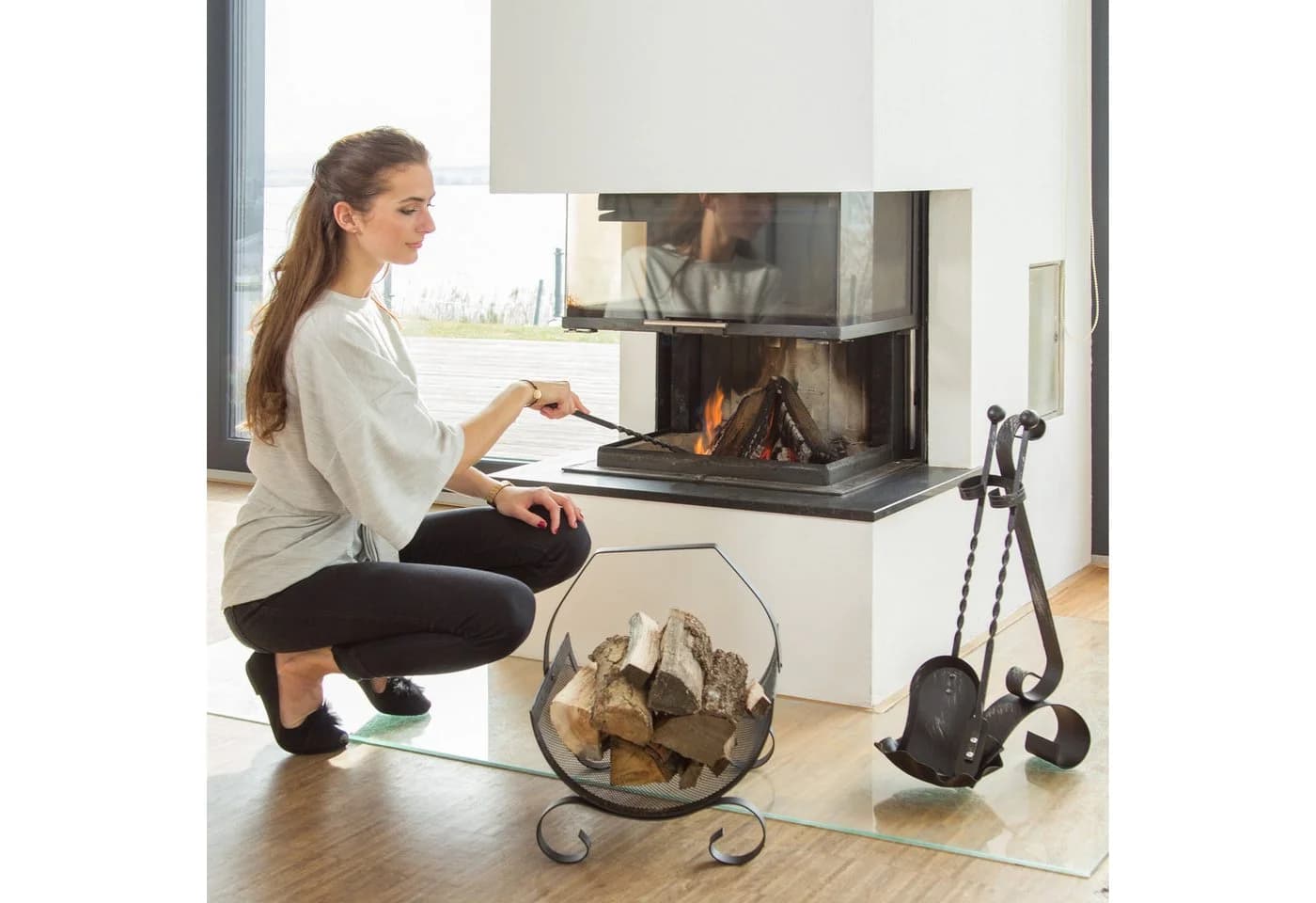 relaxdays Kaminbesteck antik 4-teilig Stahl