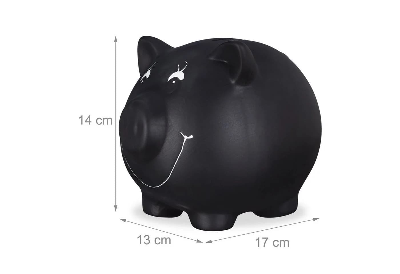 relaxdays Spardose Sparschwein zum Beschriften Schwarz Keramik