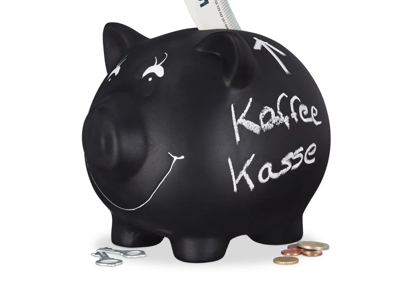 relaxdays Spardose Sparschwein zum Beschriften Schwarz Keramik - Bild 2