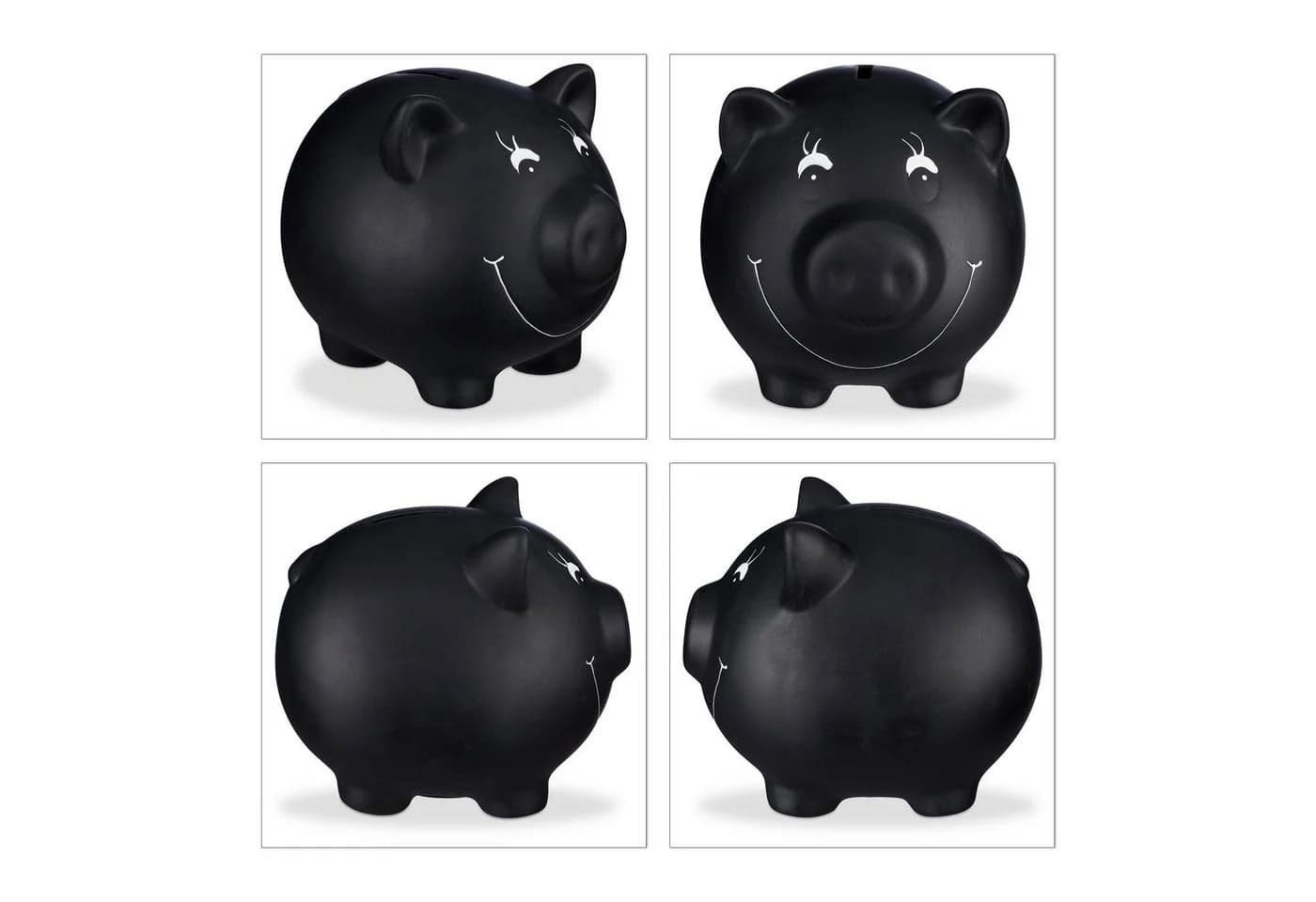 relaxdays Spardose Sparschwein zum Beschriften Schwarz Keramik - Bild 4