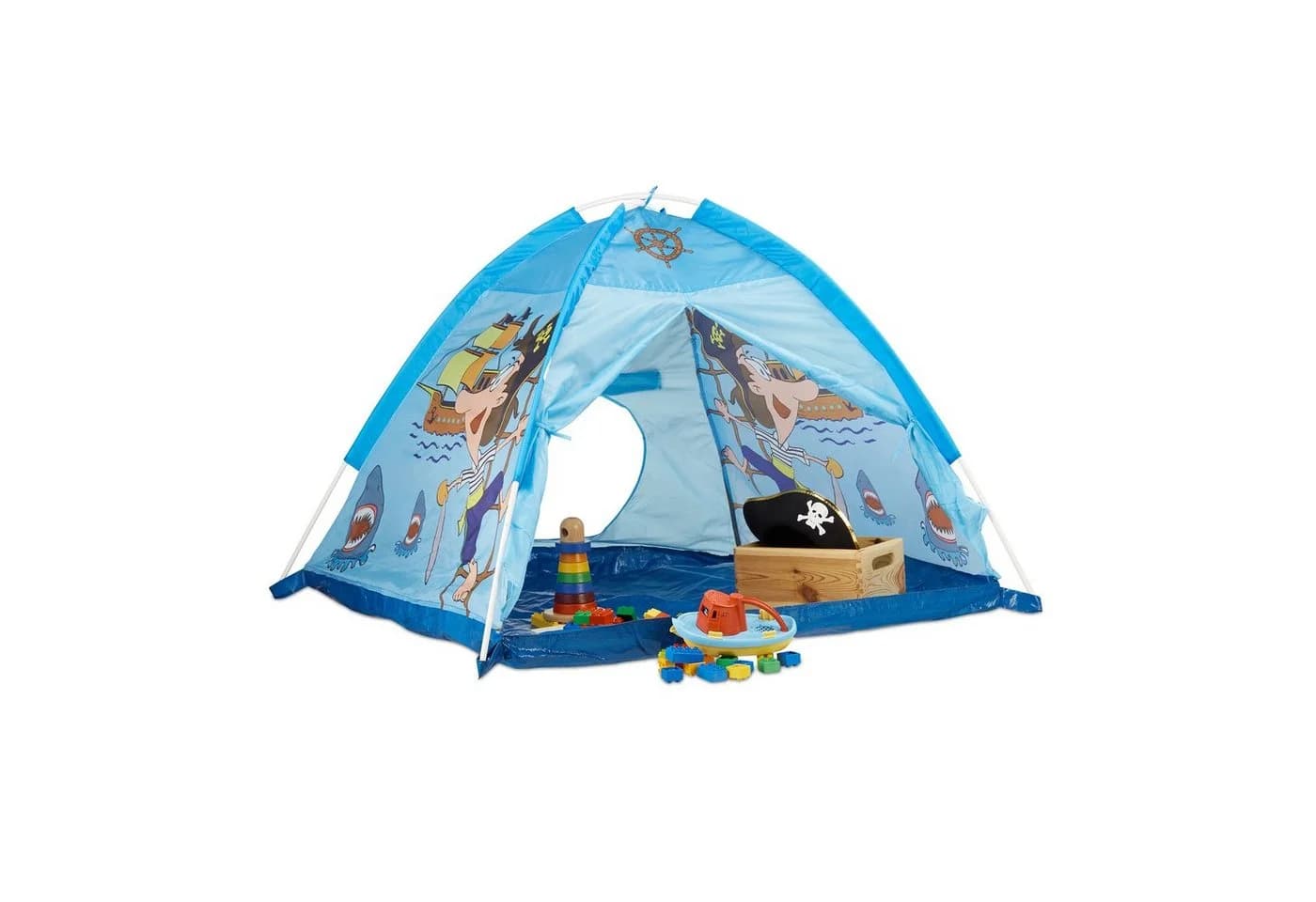 relaxdays Spielzelt Pirat in Blau - Kinderzelt mit 2 Luken - Bild 2