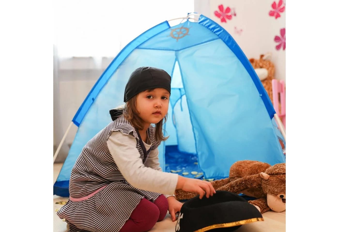relaxdays Spielzelt Pirat in Blau - Kinderzelt mit 2 Luken - Bild 5