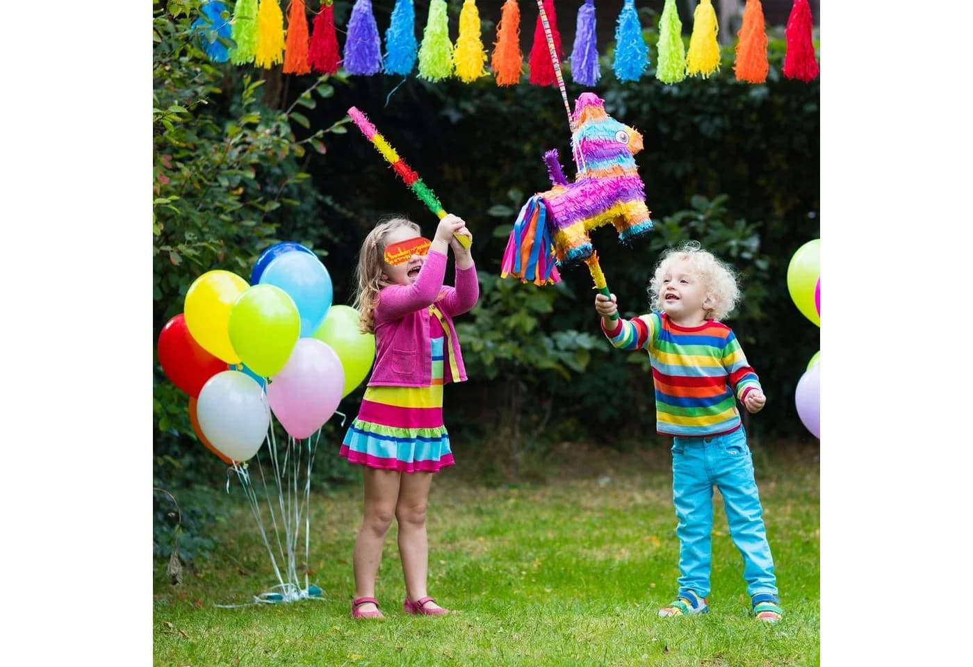 relaxdays Pinata Zubehör Set Bunt - Stab & Maske