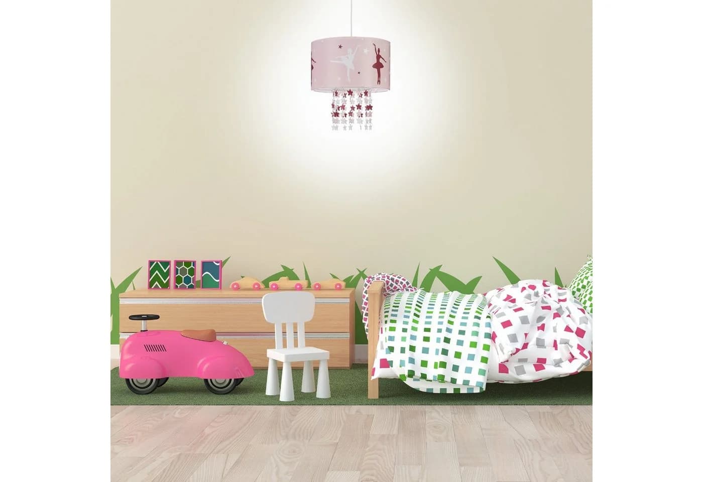 relaxdays Hängeleuchte Rosa mit Ballerina-Motiv und Sternen-Mobil