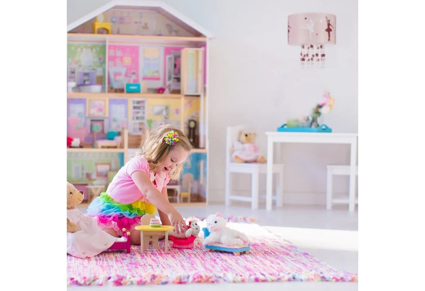 relaxdays Hängeleuchte Rosa mit Ballerina-Motiv und Sternen-Mobil - Bild 3