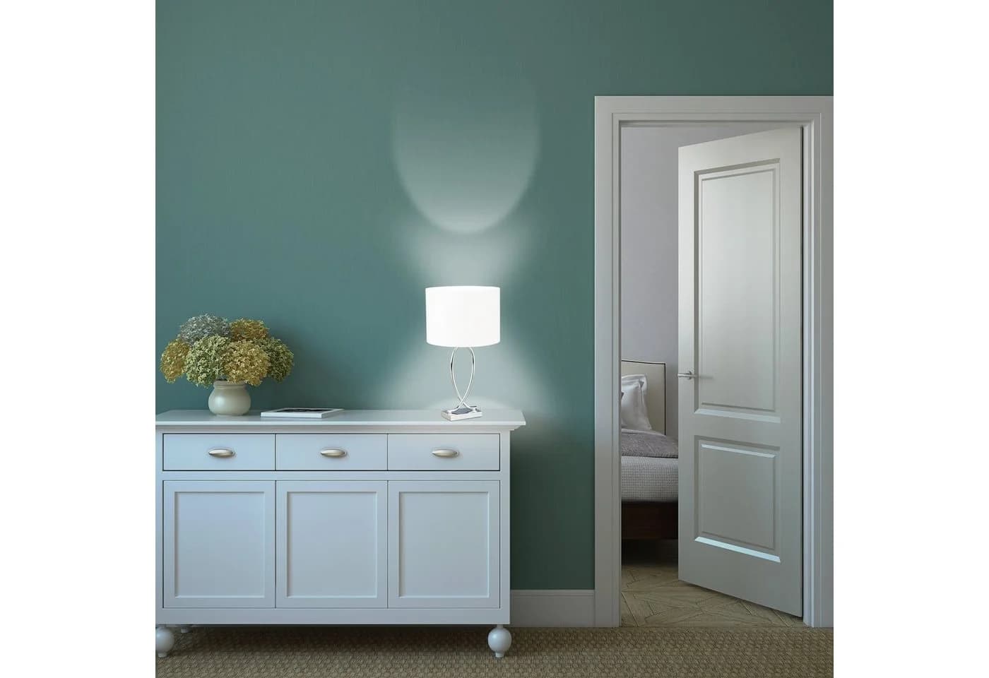relaxdays Tischleuchte silber mit Stoffschirm E27