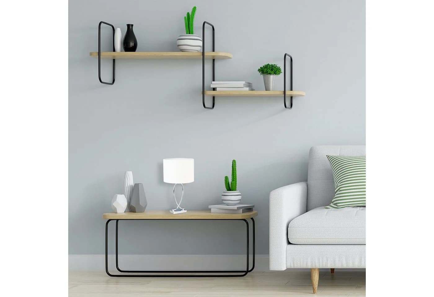 relaxdays Tischleuchte silber mit Stoffschirm E27 - Bild 5