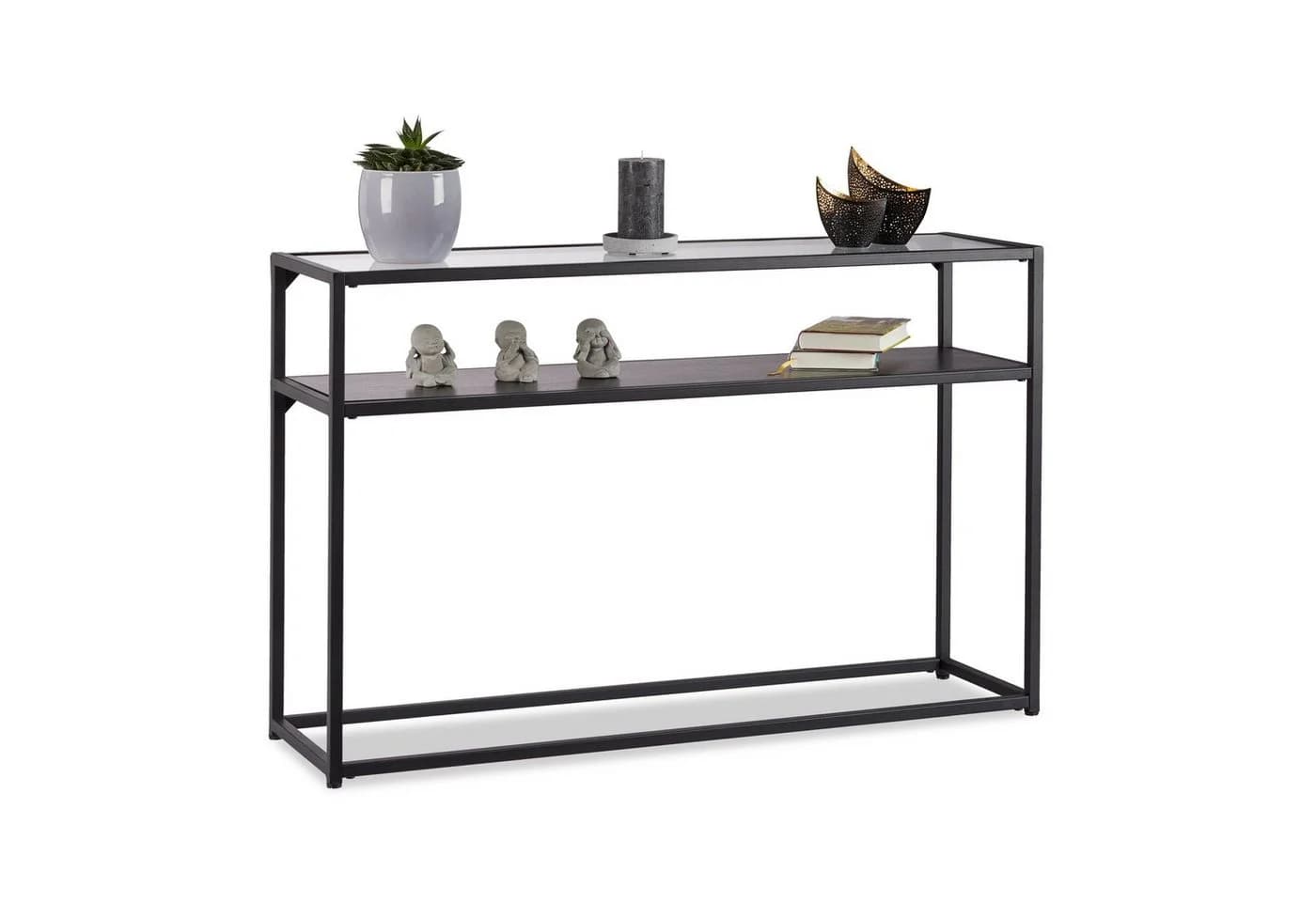 relaxdays Konsolentisch Schwarz mit Glasplatte und Ablage - Bild 2