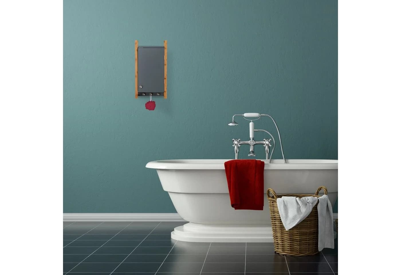 relaxdays Hängeschrank Bad grau mit 3 Haken